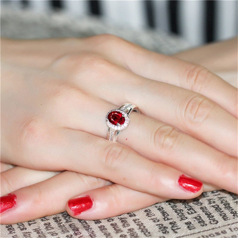 Uloveido Red Cubic Zircon Crystal Women Bridal Wedding Rings for July Birthday Gift Size 8 PJ139 - Image 2